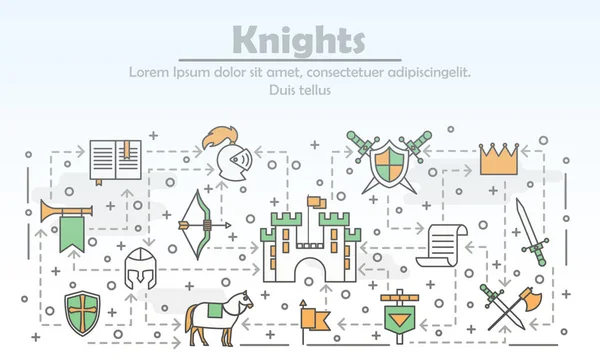 Vector thin line art medieval knights poster banner template — Stock Vector