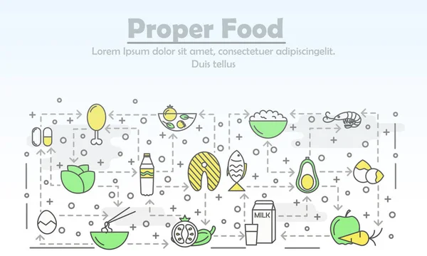 Plantilla de pancarta de alimentos adecuada de arte de línea delgada vectorial — Vector de stock