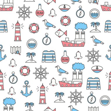 Vektör ince çizgi sanat denizci seamless modeli