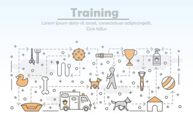 Vektör ince çizgi çizimleri köpek eğitim poster afiş şablonu