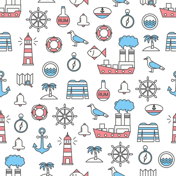 Vektör ince çizgi sanat denizci seamless modeli