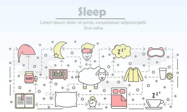 Modèle de bannière d'affiche de sommeil vectoriel mince ligne art — Image vectorielle