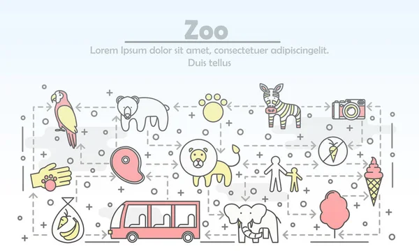 Vektor dünne Linie Kunst Zoo Plakat Banner Vorlage — Stockvektor