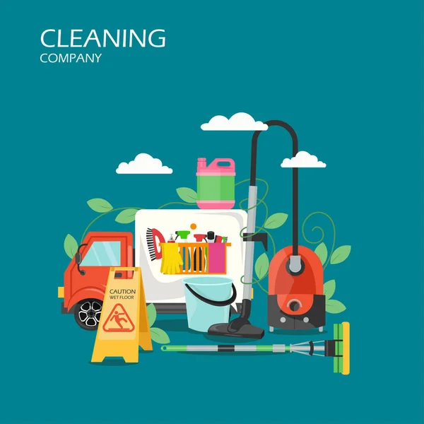 Empresa de limpieza concepto de servicio vector plano ilustración — Vector de stock