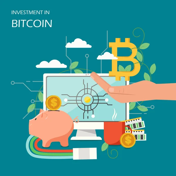 Investissement dans Bitcoin concept vectoriel plat illustration — Image vectorielle