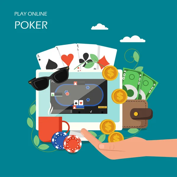 Online poker vektorové plochý design ilustrace — Stockový vektor