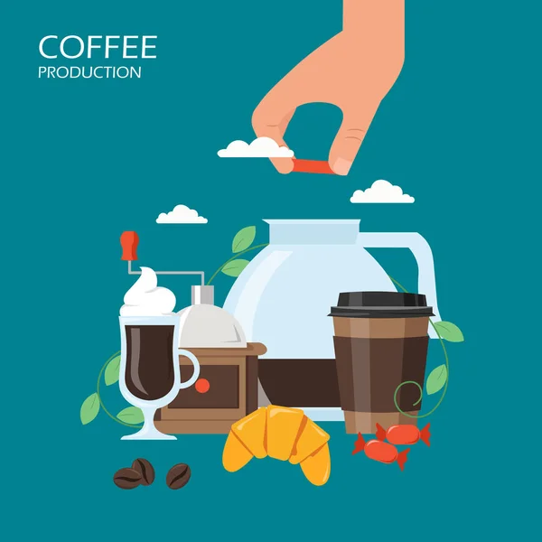 Kávé termelési vektor lapos stílusú design illusztráció — Stock Vector