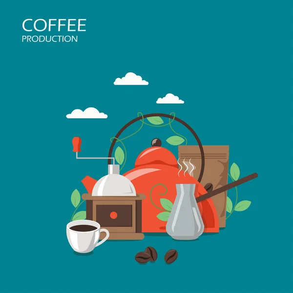 Produkcja kawy wektorowego projektowania płaski — Wektor stockowy