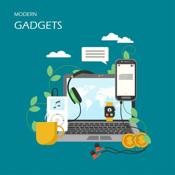 Illustration de conception de style plat vectoriel gadgets modernes — Image vectorielle