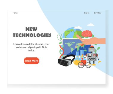 Vektör yeni teknolojileri web sitesi açılış sayfası tasarım şablonu