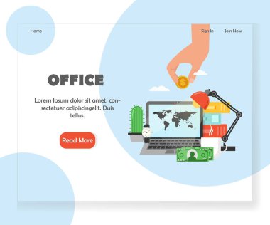 Vektör office çalışma alanı Web sitesi açılış sayfası tasarım şablonu