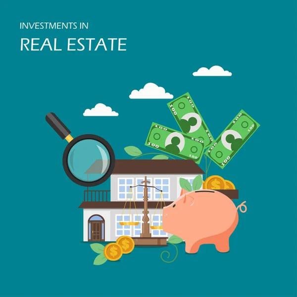 Investimentos em ilustração plana de vetores imobiliários — Vetor de Stock