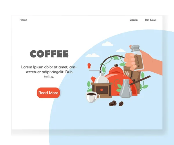 ベクトル コーヒー ウェブサイト ランディング ページ デザイン テンプレート — ストックベクタ