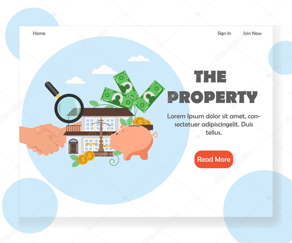 Vector property website landing page design template