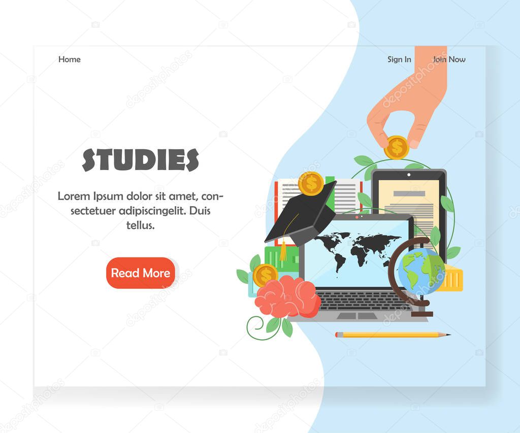 Education landing page template. Vector flat style design concept for website and mobile site development. Studies, investment in education, business investing in human capital development.