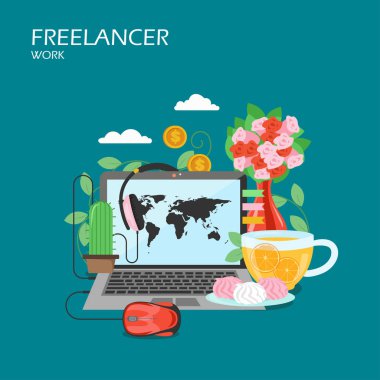 Freelancer iş vektör düz stil tasarlamak