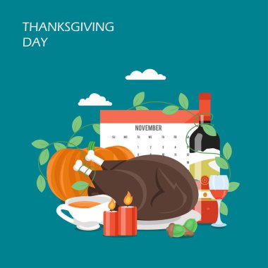 Şükran günü vektör düz stil tasarlamak
