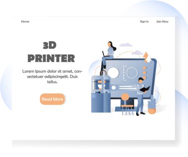 3D yazıcı vektör web sitesi açılış sayfası tasarım şablonu
