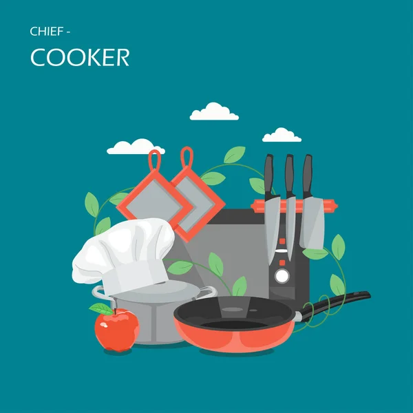 Chief-cooker concept vector flat style design illustration — Stock Vector