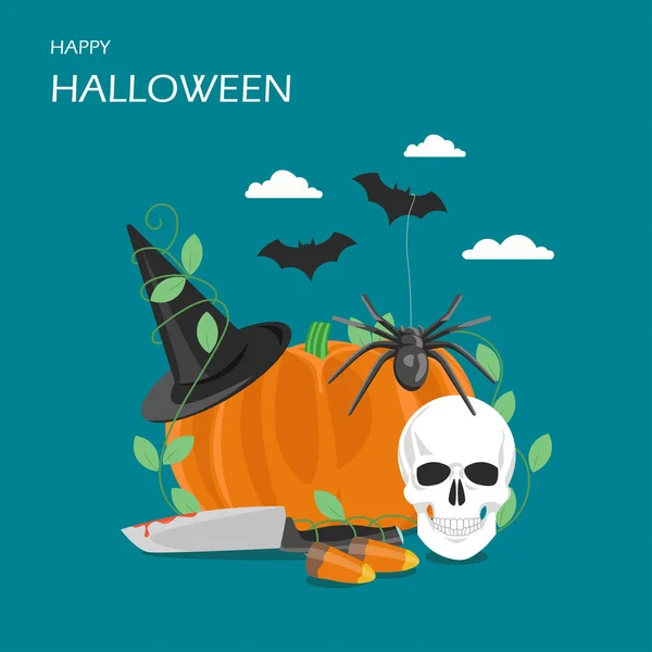 Glücklich Halloween-Vektor flachen Stil Design Illustration — Stockvektor