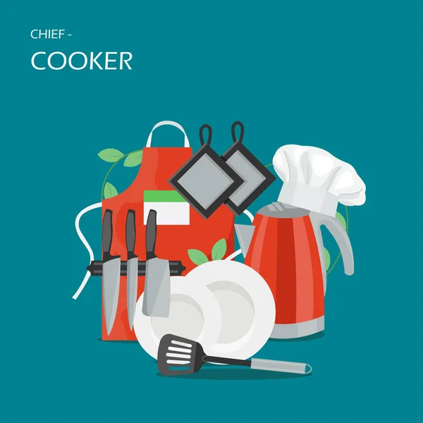 Concept de cuisinière en chef vecteur plat design illustration — Image vectorielle