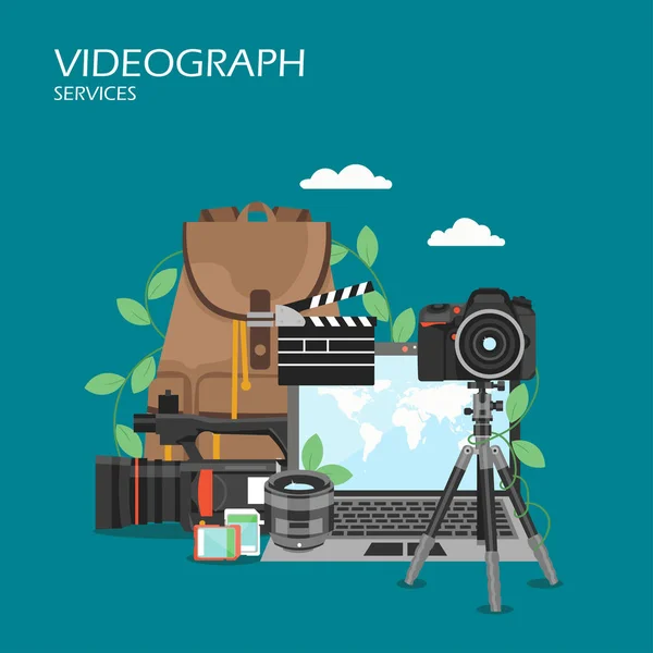 Services de vidéographe vectoriel plat design illustration — Image vectorielle