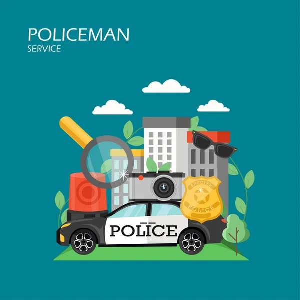 Policeman serviço vetor design de estilo plano ilustração — Vetor de Stock