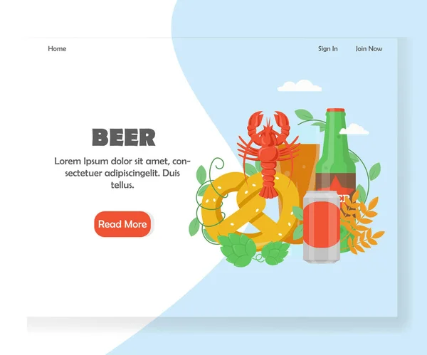 Beer festival vector website landing page design template — Stok Vektör