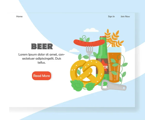 Beer festival vector website landing page design template — 스톡 벡터