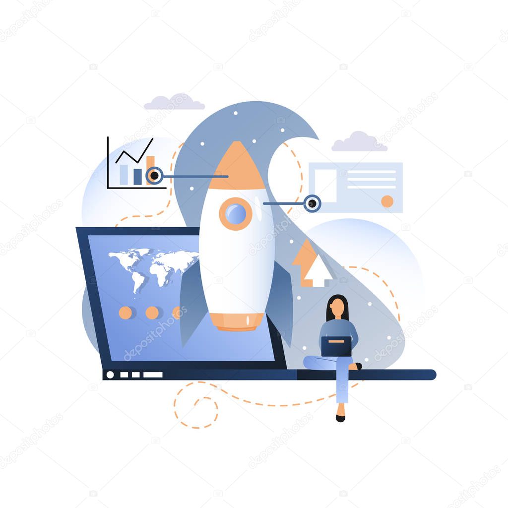Business project rocket startup concept vector illustration