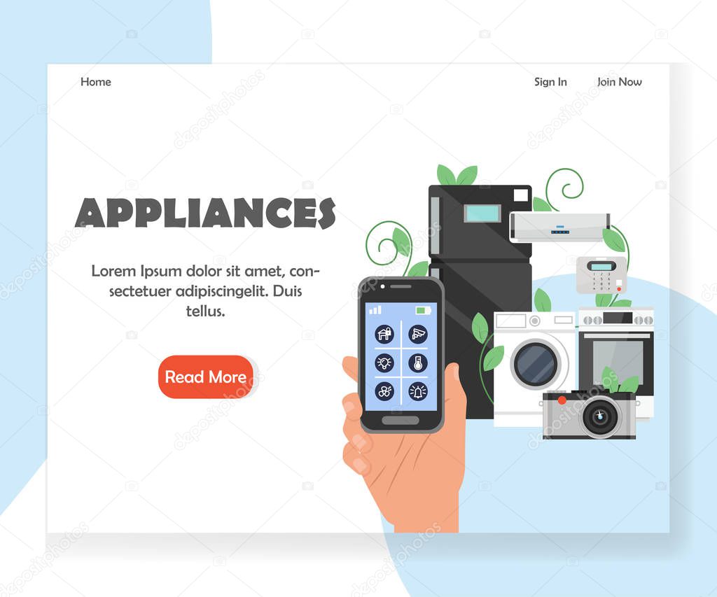 Smart household appliances vector website landing page design template