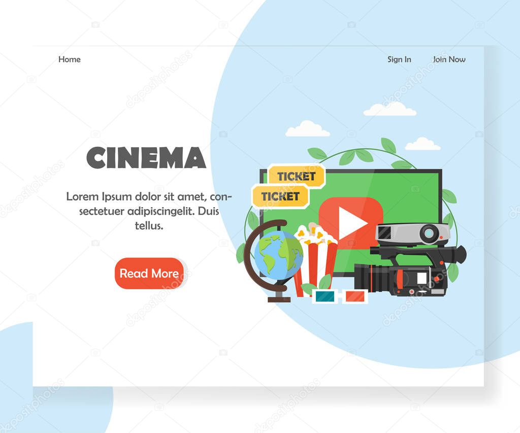 Cinema vector website landing page design template