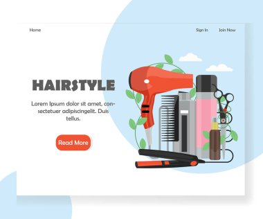 Saç modeli vektör web sitesi açılış sayfası tasarım şablonu