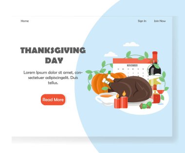 Şükran günü vektör web sitesi açılış sayfası tasarım şablonu