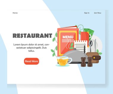 Restoran vektör web sitesi açılış sayfası tasarım şablonu