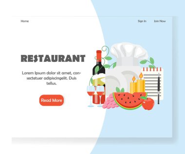 Restoran vektör web sitesi açılış sayfası tasarım şablonu