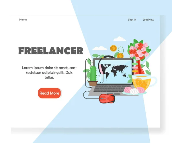 Freelancer Vektor Website Landing Page Design Template — Stockvektor