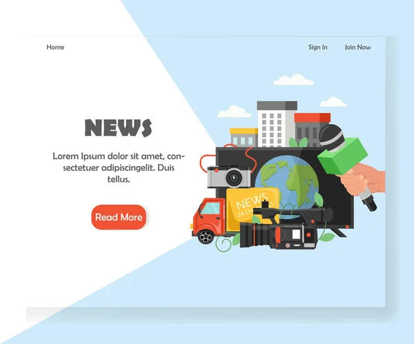 News vector página web landing page design template — Archivo Imágenes Vectoriales