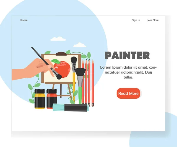 Pintor vector página web landing page diseño plantilla — Archivo Imágenes Vectoriales