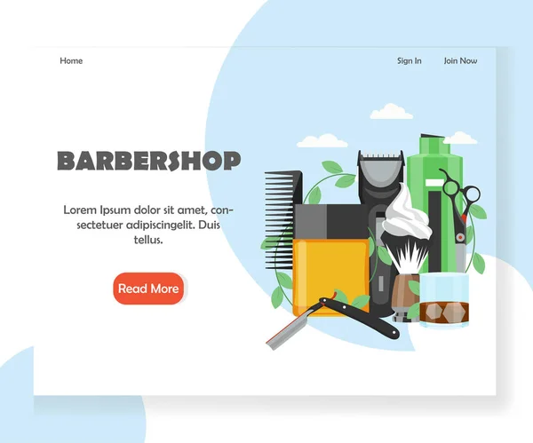 Templat desain halaman pendaratan situs web vektor Barbershop - Stok Vektor