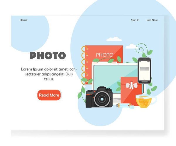Photography vector website landing page design template
