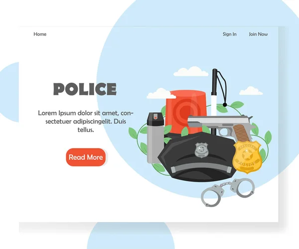 Policía vector sitio web plantilla de diseño de página de destino — Archivo Imágenes Vectoriales