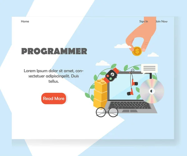 Modelo Landing Page Programador Conceito Design Estilo Plano Vetorial Para —  Vetores de Stock