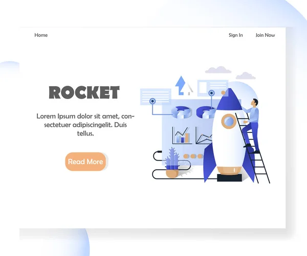 Empresa cohete vector sitio web landing page plantilla de diseño — Archivo Imágenes Vectoriales