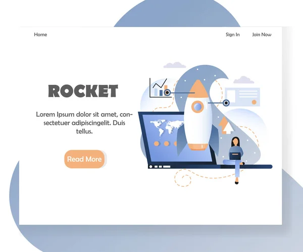 ビジネス ロケット ベクトル ウェブサイト ランディング ページ デザイン テンプレート — ストックベクタ
