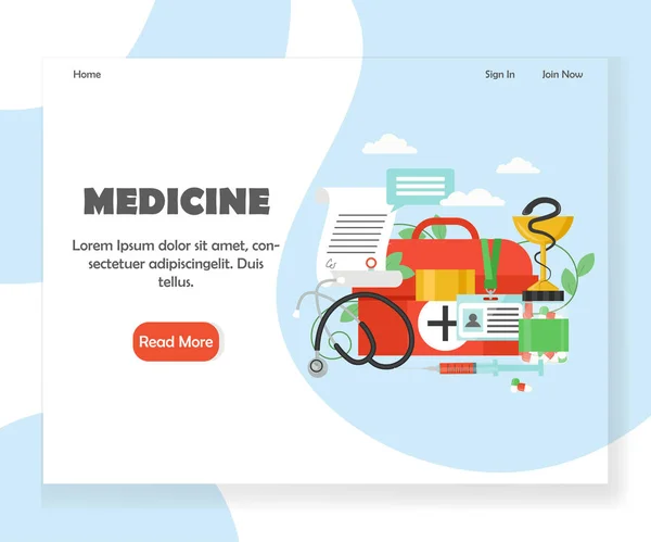 Modelo de design de página de destino de site vetorial de medicina — Vetor de Stock