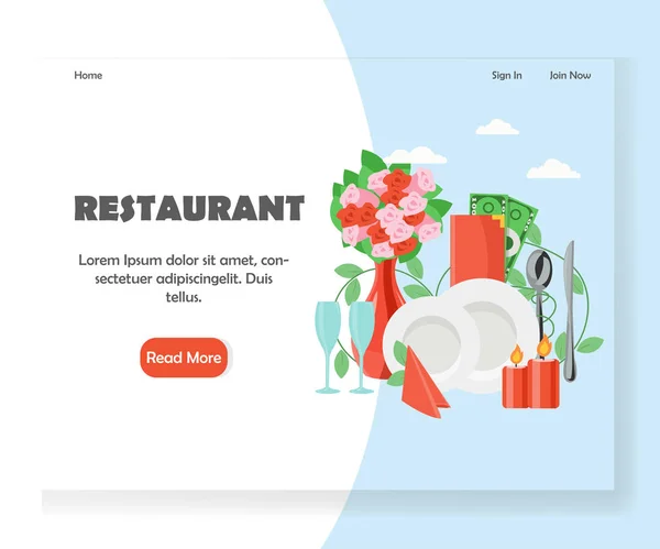 Étterem vektor honlap leszállás oldal tervezősablon — Stock Vector