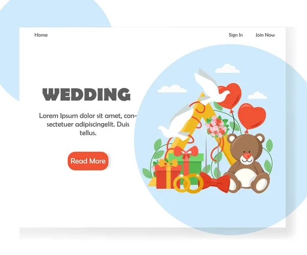 ウェディングベクトルウェブサイトランディングページデザインテンプレート — ストックベクタ