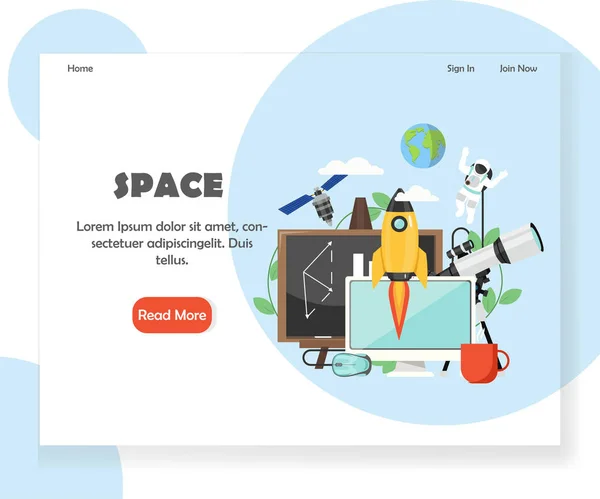 Modelo de design de landing page de site de vetor espacial —  Vetores de Stock