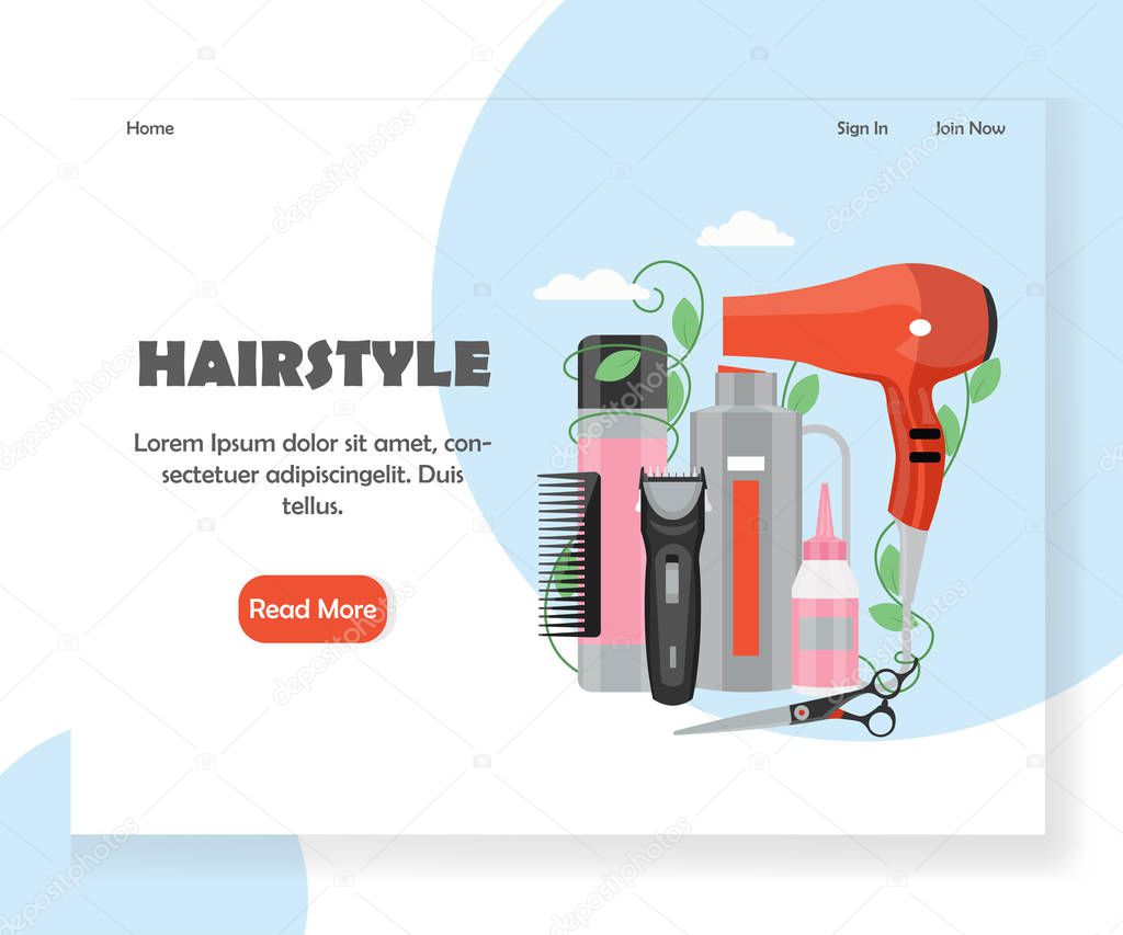 Hairstyle vector website landing page design template